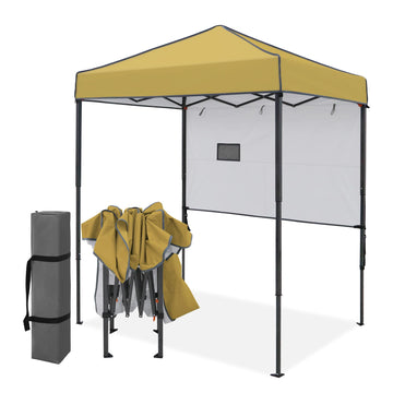 6x4 Instant Pop Up Canopy Tent with 1 Half Wall, Beige