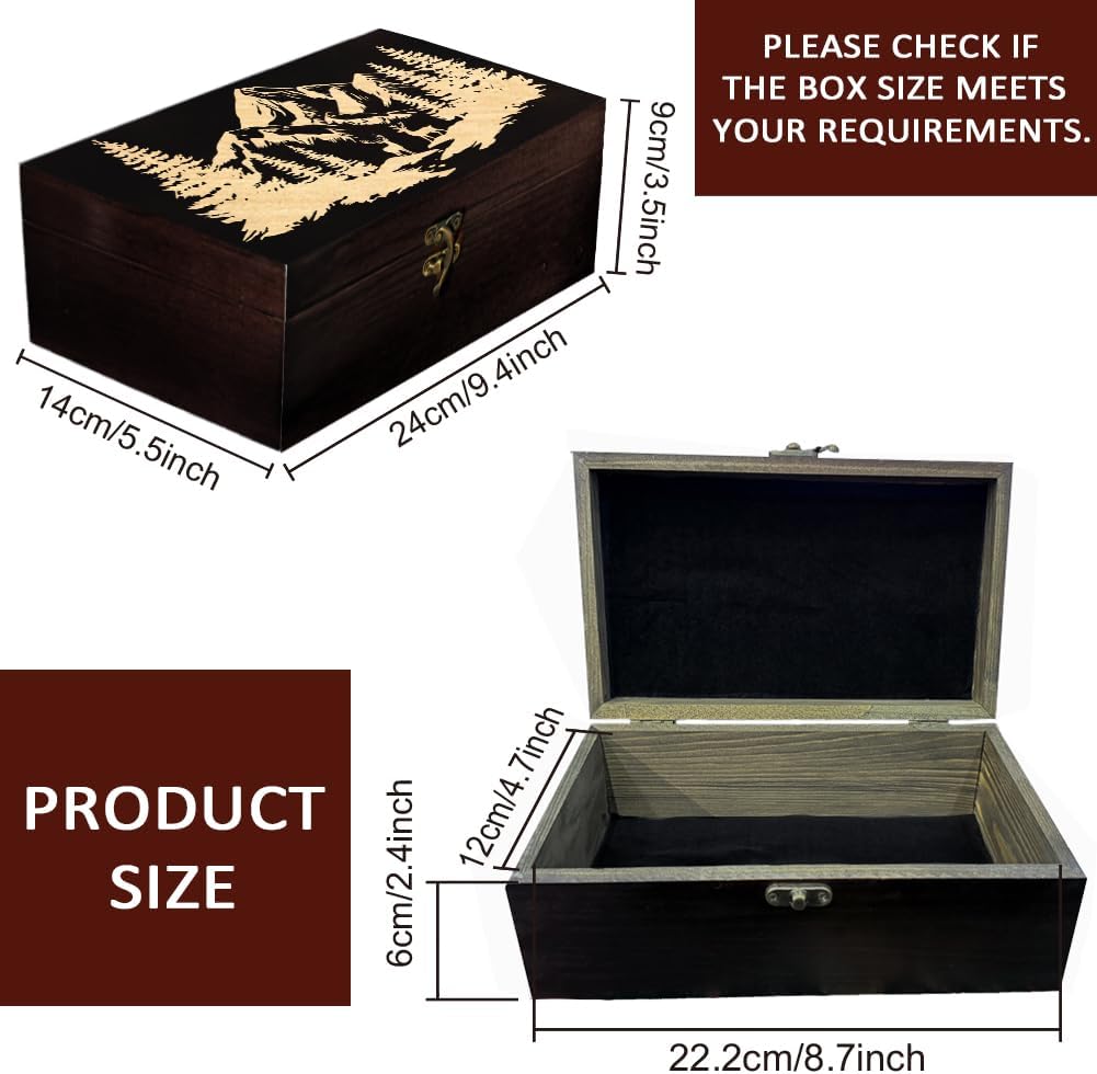 Forest and Mountains Wooden Memorial Storage Box with Hinged Lids