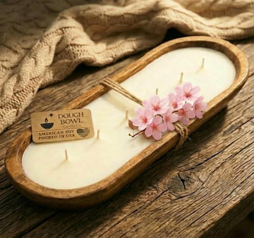 Bowl Candle Co. Cherry Blossom and Citrus Soy Candle - 6 Wick Rustic Farmhouse Decor Odor Eliminator in Wooden Bowls
