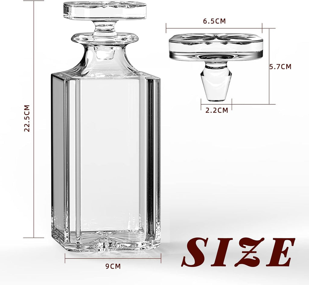 Glass Decanter with Airtight Geometric Stopper - Whiskey Decanter for Wine, Bourbon, Brandy, Liquor, Juice, Water
