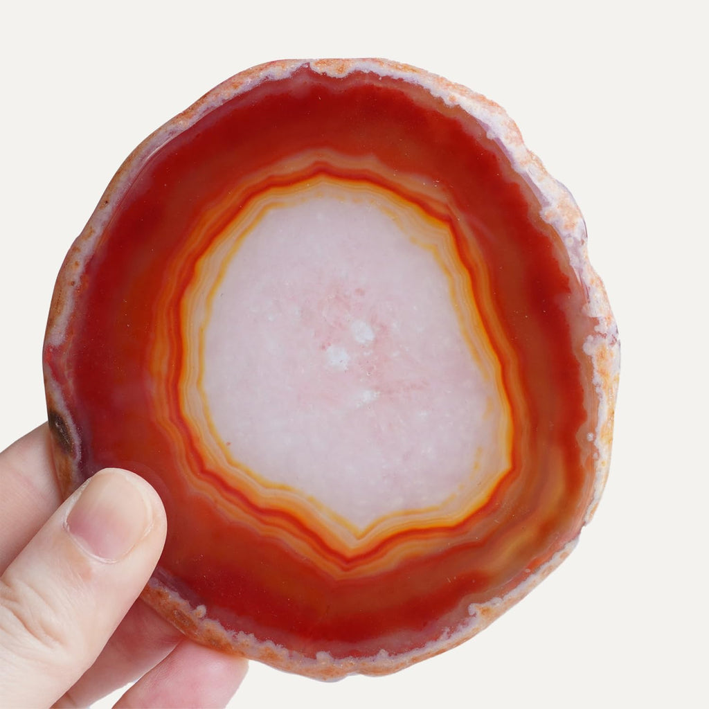 Natural Agate Coasters Set of 4 - Dyed Orange Red Irregular Circle Stone Drink Coasters with Rubber 3-4" Unique Home