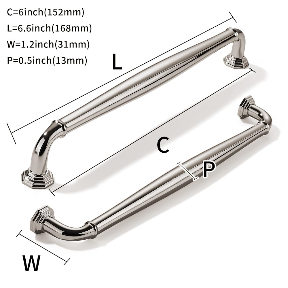 10 Pack 6 Inch(152mm) Polished Nickel Heavy Duty Solid Cabinet Handles Cabinet Pulls Heavy Duty Solid Cabinet