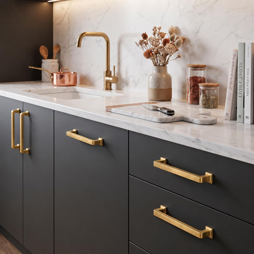 6 Pack Champagne Bronze Cabinet Pulls, 8-3/4 Inch(224mm) Hole Centers Cabinet Handles Kitchen Hardware Straight Bar