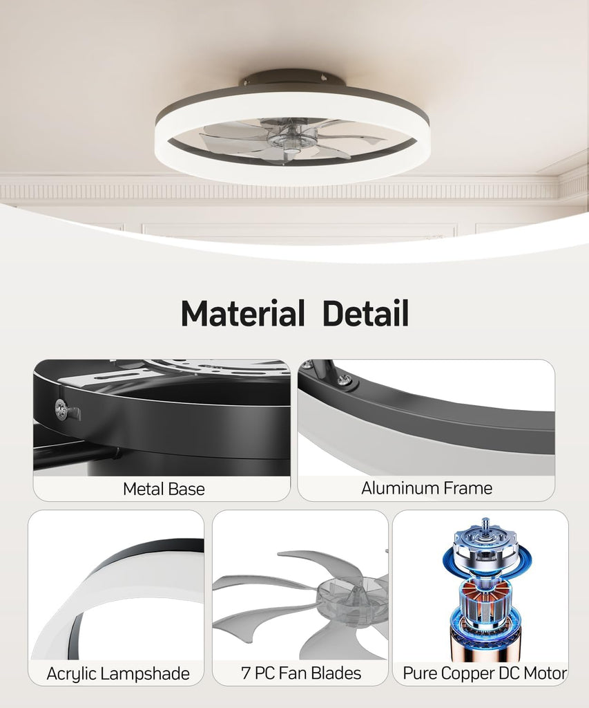 Smart Ceiling Fans with Light and Remote,20'' Low Profile Ceiling Fan with 6-Speed & Dimmable LED, Alexa/APP Home Voice Control, App, Reversible Airflow, App Timer, for Bedroom (Black) A101-B0F18MM3RG