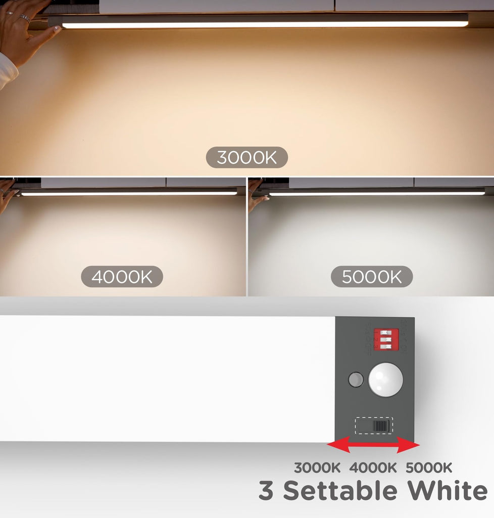 Under Cabinet Lighting Plug in 12 Inch, 120V Motion Sensor Lights Indoor, 3CCT 3000/4000/5000K, Aluminum Linkable