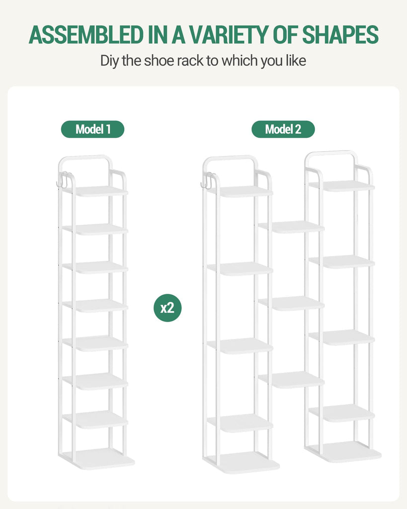 8 Tiers Vertical Shoe Rack, Tall Shoe Shelf with 2 Hooks