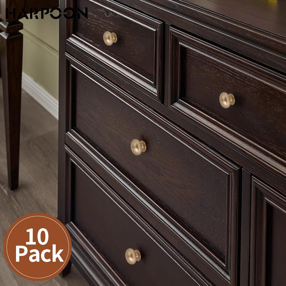 10 Pack 1.4" Round Mushroom Cabinet Knobs Champagne Gold Hardware