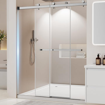 Frameless Stainless Steel Sliding Shower Door, 56-60" W x 76" H