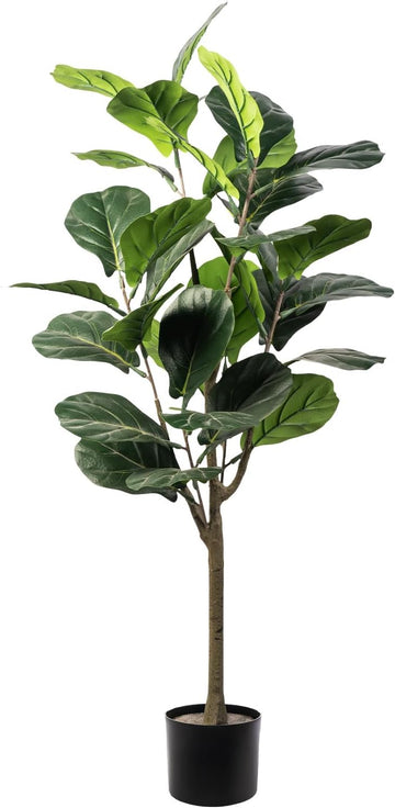 Artificial Fiddle Leaf Fig Tree, 4FT Faux Ficus Lyrata Plant Tall Fake Tree Decor Artificial Tree Office Living Room