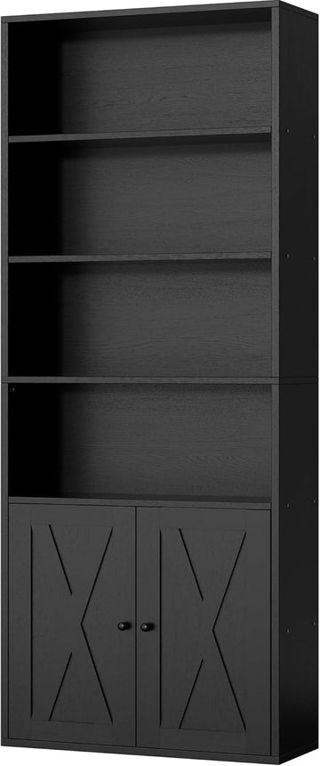Bookshelf, Industrial Bookshelves and Bookcases with Doors Floor Standing 6 Shelf Display Storage Shelves 70.9 inches
