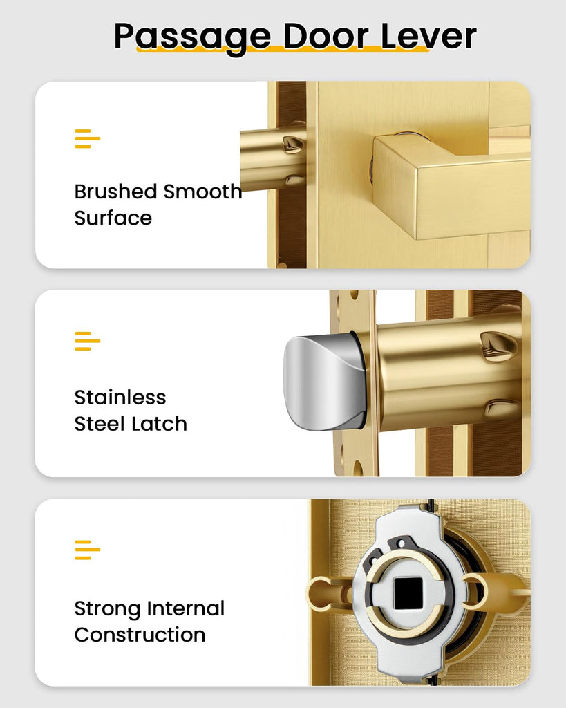 Gold Passage Door Handles, Hall Closet Handles 1 Pack