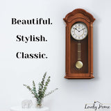 Grandfather Wall Clock with Pendulum — Large Hanging Wooden Battery Operated Non-Chiming Clock 26 x 12 inch - Quiet, Solid Wood Clock...