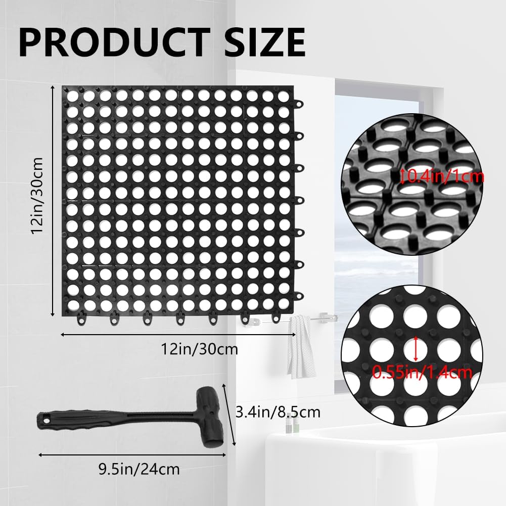 24 Pack Garage Floor Tiles, 12x12 Inch Interlocking Drainage Tiles Non-Slip Deck Tile with Holes for Bathroom, Pool