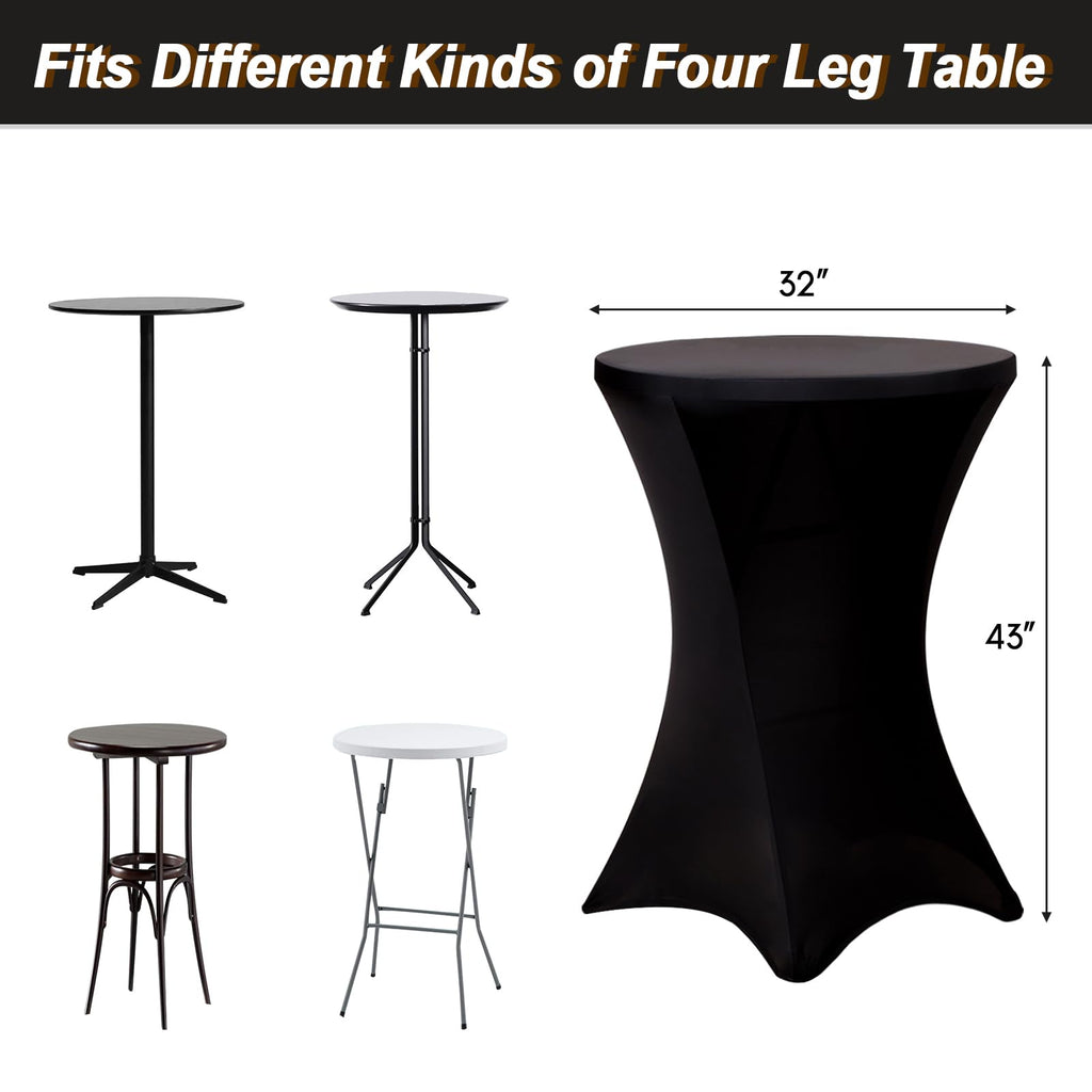 4 Pack Cocktail Tablecloth Bar Top Table Covers Round Black Spandex