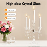 5-Arm Crystal Candelabra with Pendant, Elegant 14'' Tall Crystal Glass Candle Holder with Stable Base, Romantic Table