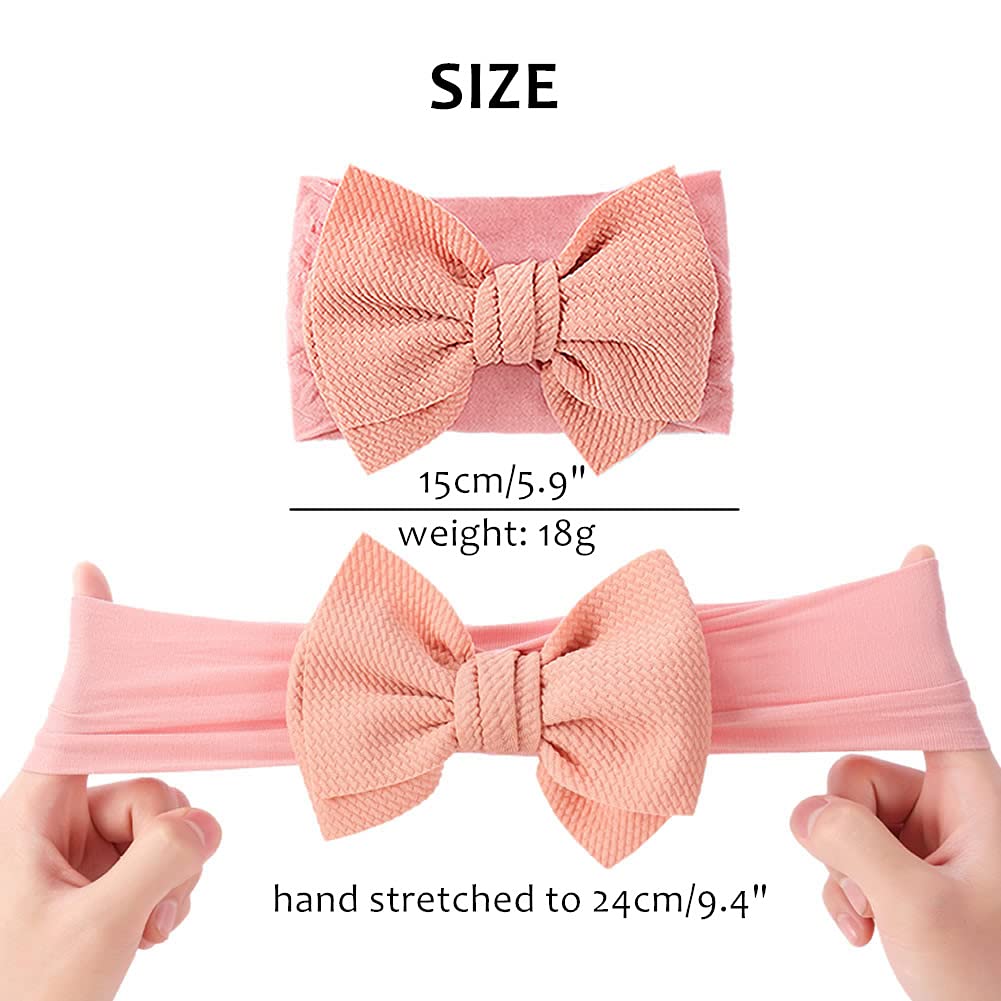 12 Pack Oversized Colorful Solid Stretchy Nylon Headbands with Big Bow Large Knot Hair Bows Soft Elastic Hair Bands