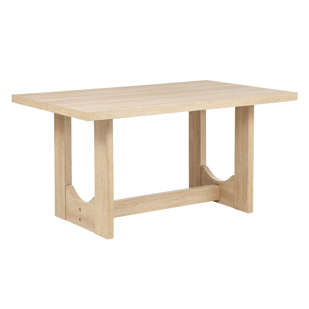 6 Piece Dining Table Set with Bench, Wooden Rectangular Kitchen Table Set with Bench and 4 Upholstered Chairs