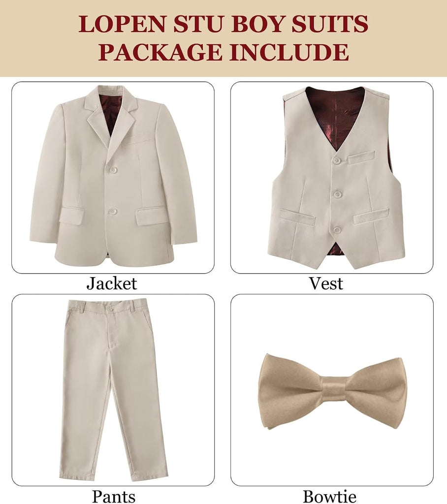 Boys 4 Piece Tuxedo Suit Vest Pants Bow Tie Set Formal Dress Clothes