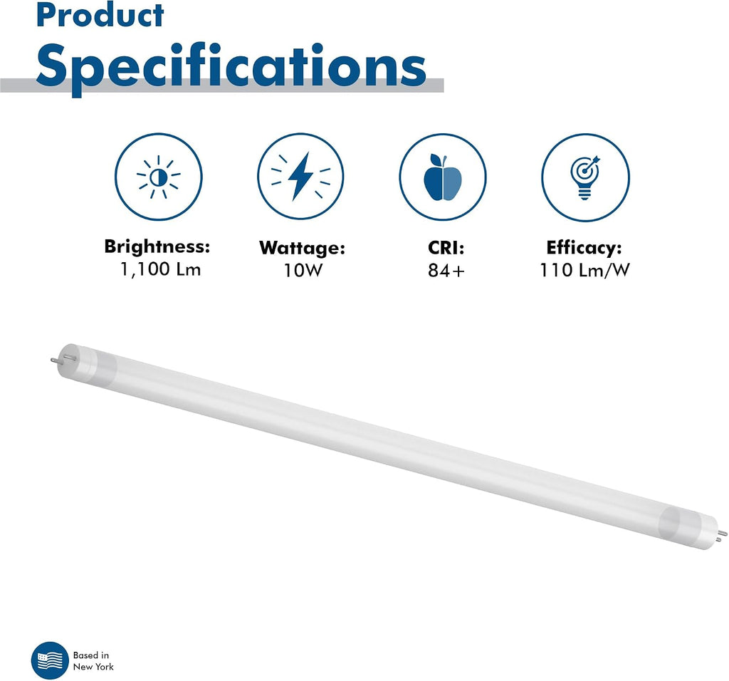 2 ft. T8 G13 LED, FO17/15W/830, Type A Plug & Play, 3000K, Frosted