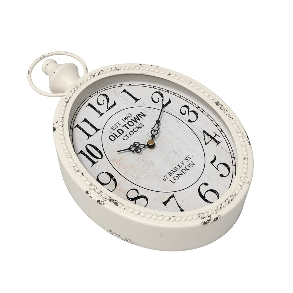 Small Retro Oval Wall Clock Antique Old Design, White Vintage Style