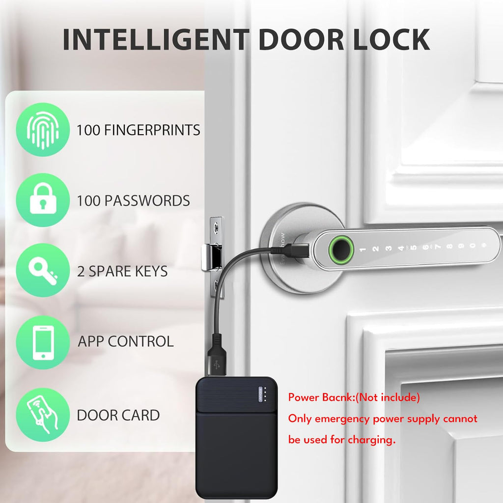 Smart Door Lock with Knob, Keyless Entry Door Locks with Handle, Fingerprint Door Knob /Front Door/Apartment, Generate