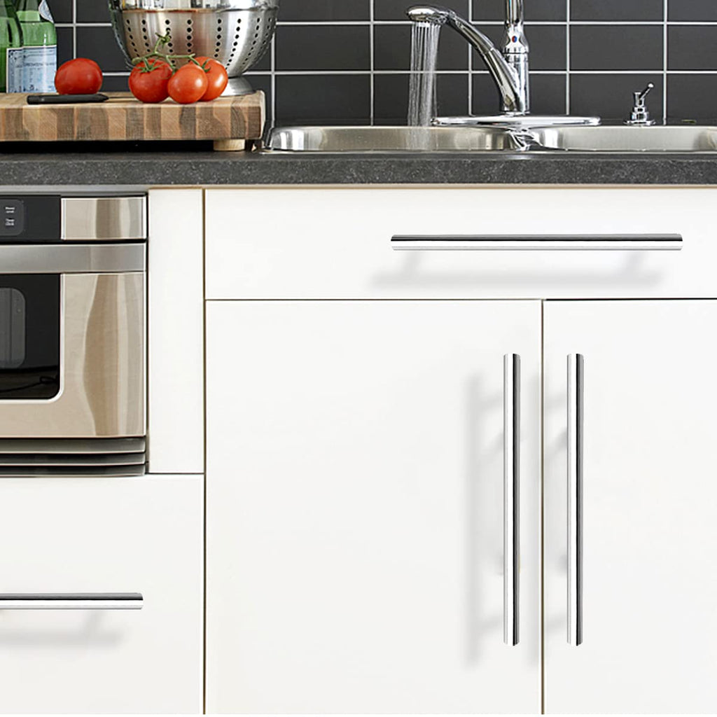 5 Pack | 5 Inch Polished Chrome Cabinet Pulls Stainless Steel Kitchen Cabinet Handles, Round T Bar Cupboard Furniture