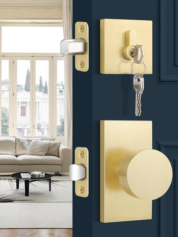 2 Pcs Gold Door Knob Set with Deadbolt, Satin Brass Door Lock