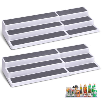 3 Tier Expandable Spice Rack Organizer, White/Grey Plastic Spice Rack, Adjustable Length 14.6In-25.8In, 2 Pack