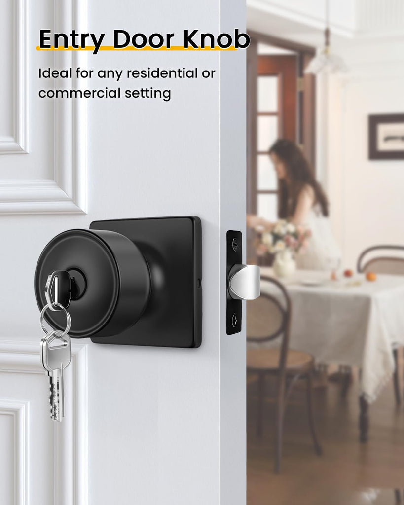 Matte Black Exterior Door Knobs with Lock, Keyed-Alike 6 Pack