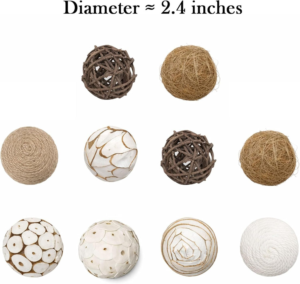 Decorative Balls for Bowl Centerpiece, Rattan Woven Vase Orbs Spheres Filler Decor, Home Table Decor, Party - Set of 10