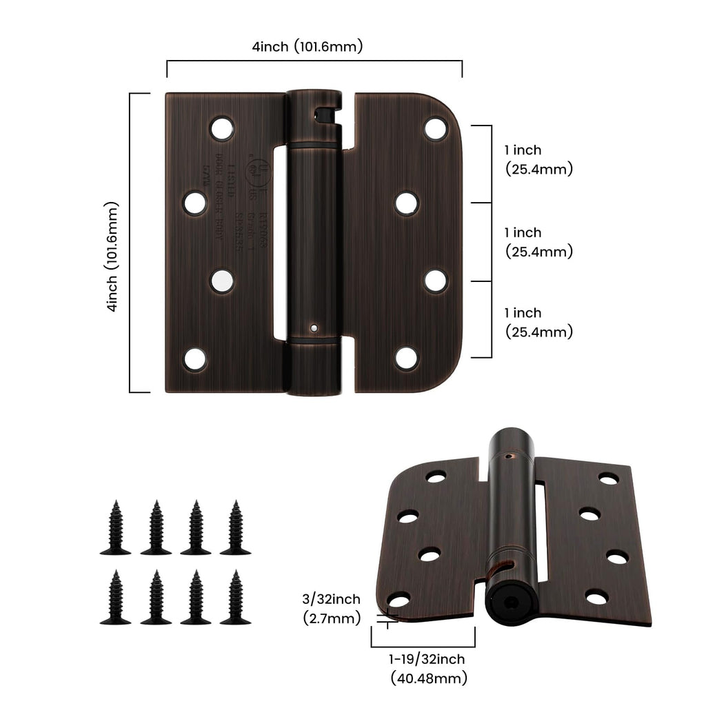 Bronze Door 4 Pack Spring Hinges 4" Square & 5/8" Radius Corners