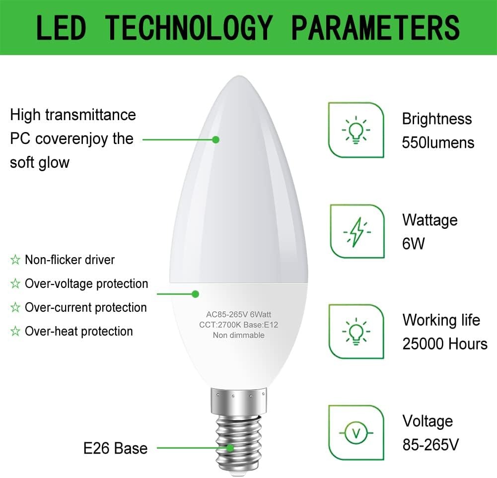 Type B E12 Candelabra LED Bulbs, 60-Watt Equivalent, 5000K