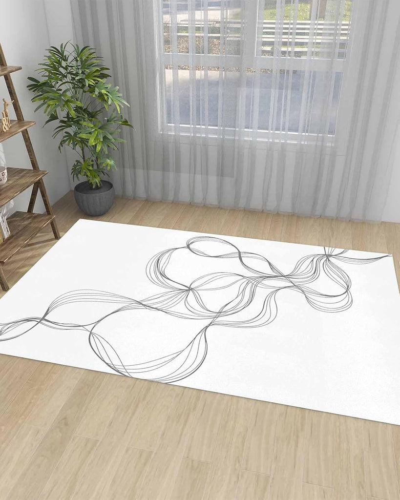 Abstract Minimalist Line on White Area Rug, Living Room & Bedroom Decor, Modern Art Plush Carpet 36x60in