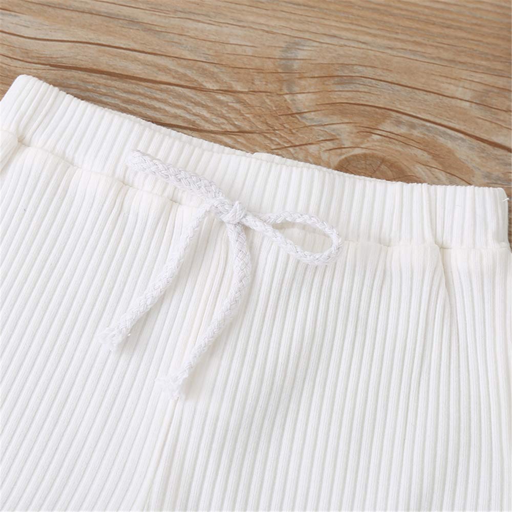 Newborn Baby Girl Summer Outfits Ribbed T-Shirt Romper+Plain Shorts 2Pcs Cute Playsuit Clothes Set (White, 18-24