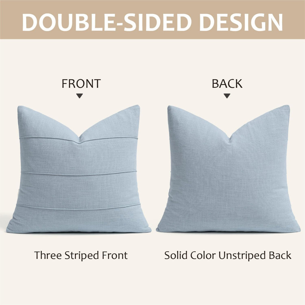 Decorative Linen Throw Pillow Covers 20x20 Light Blue Striped