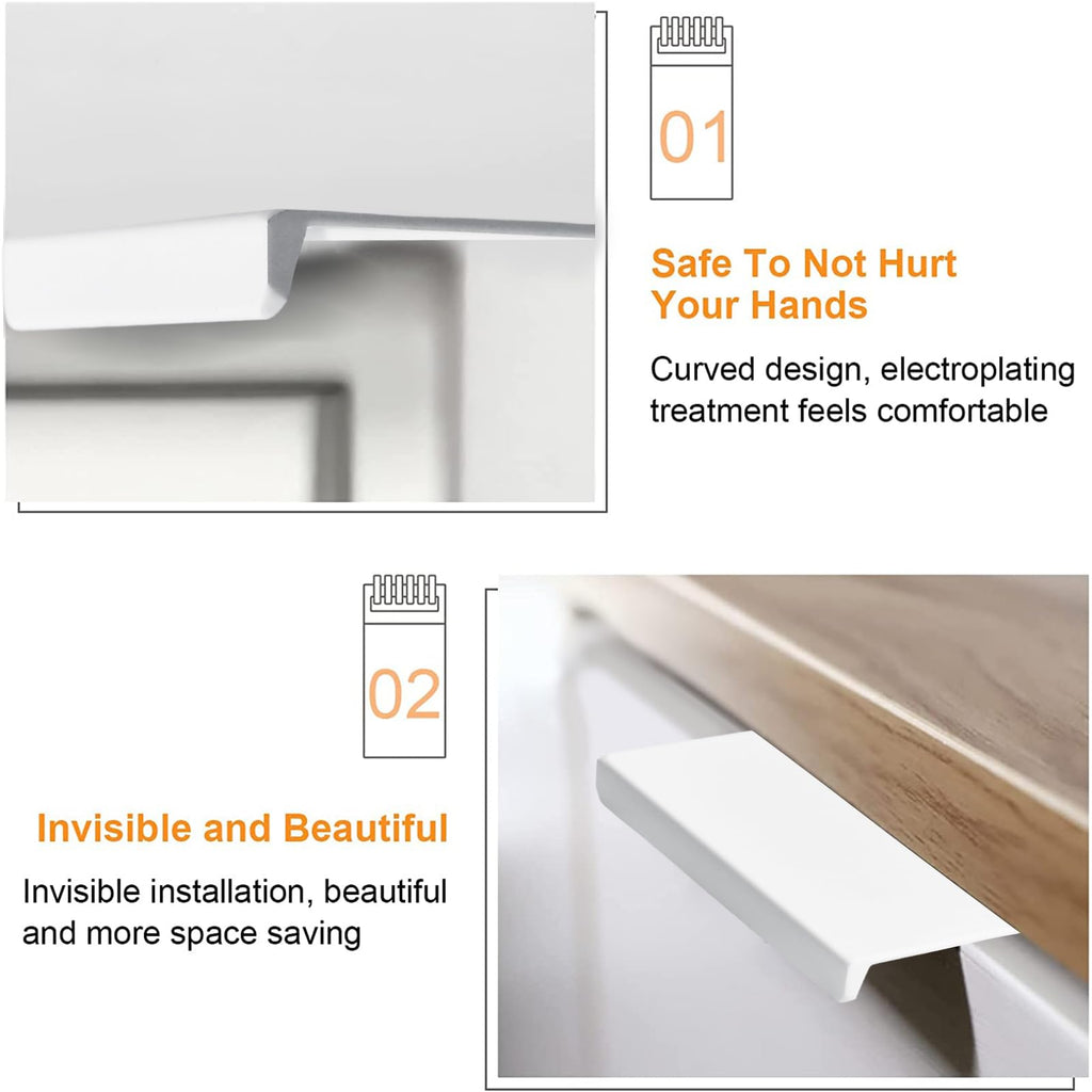 White Mini Finger Edge Pull, 10 PCS Concealed Handle Modern Style Drawer Handle, Right Angle Aluminum Alloy Invisible