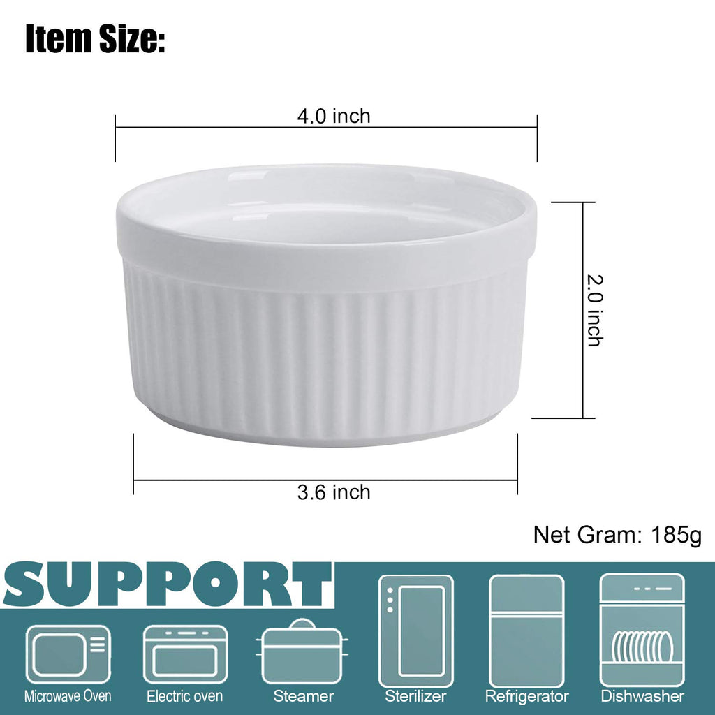8 OZ Set of 8, Souffle Dishes Oven Safe for Creme Brulee, Custard, Lava Cakes, Pudding, Flan, Mini Desserts, Small