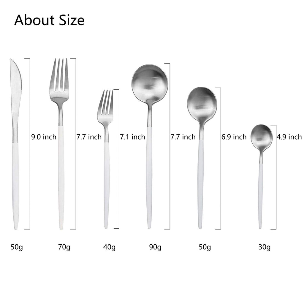 18/10 White Handle Flatware Silver Silverware Set 304 Stainless Steel Flatware Cutlery Set| 24-Piece Adaline Royal