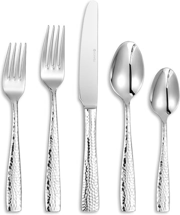 Premium 20/45/65-Piece Louis Hammered Silverware Set with Squared Edge, 18/10 Stainless Steel, Service for 4/8/12