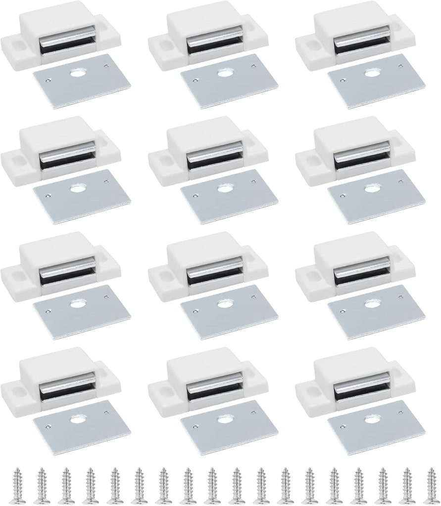 12 PCS Magnetic Door Catch,Single Magnetic Catch White-15lb High Magnetic Shutter Hardware Closures Cabinet Door with