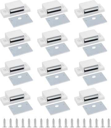 12 PCS Magnetic Door Catch,Single Magnetic Catch White-15lb High Magnetic Shutter Hardware Closures Cabinet Door with