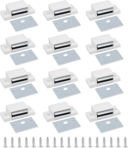 12 PCS Magnetic Door Catch,Single Magnetic Catch White-15lb High Magnetic Shutter Hardware Closures Cabinet Door with