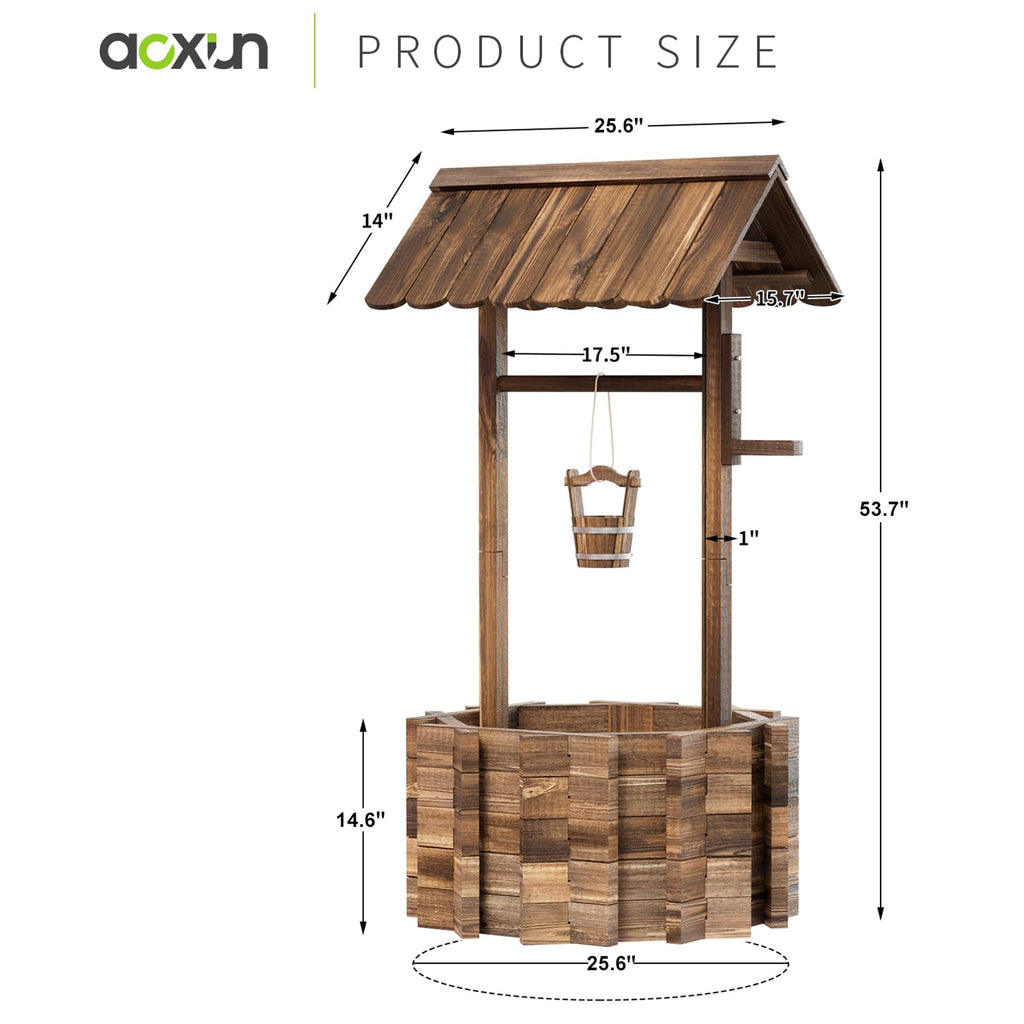 25" Outdoor Wooden Wishing Well Planters with Hanging Bucket