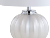 17.5" White/Chrome Glass Table Lamp, Modern Crystal Bedside Lamp Living Room Nightstand, Glam Ribbed Accent Lamp