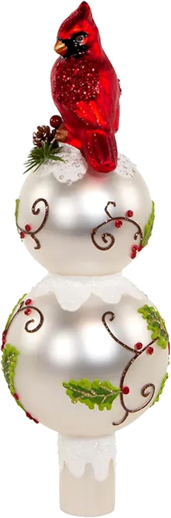 Glass Holly Cardinal Christmas Tree Topper 12 Inch