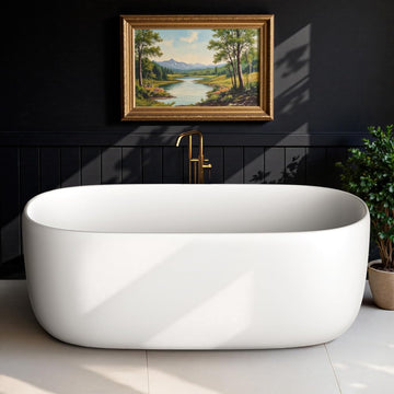 51" Stone Resin Freestanding Bathtub, Matte White Stone Resin Soaking Tub, Oval Shape Solid Surface Freestanding Tubs