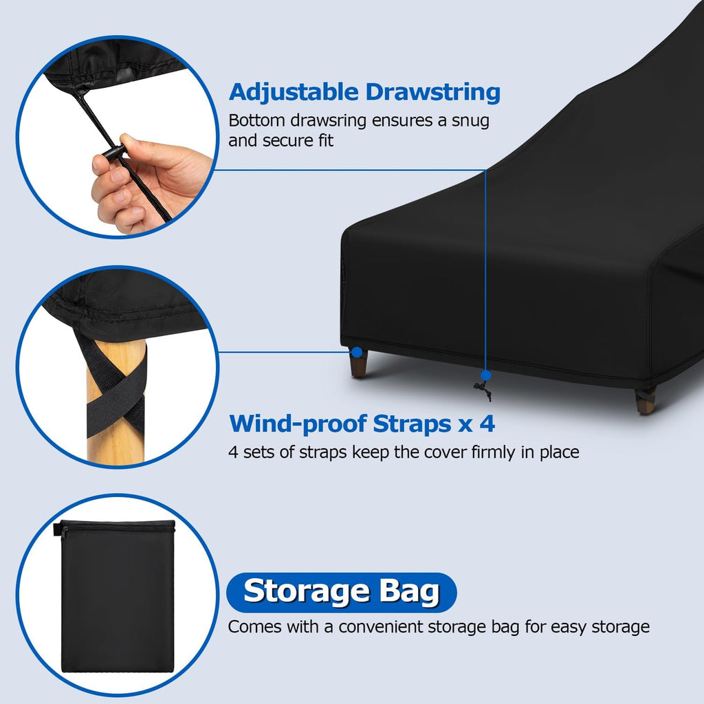 Chaise Lounge Covers Outdoor Waterproof, 2 Pack Patio Lounge Chair Covers with Windproof Straps, Outdoor Patio