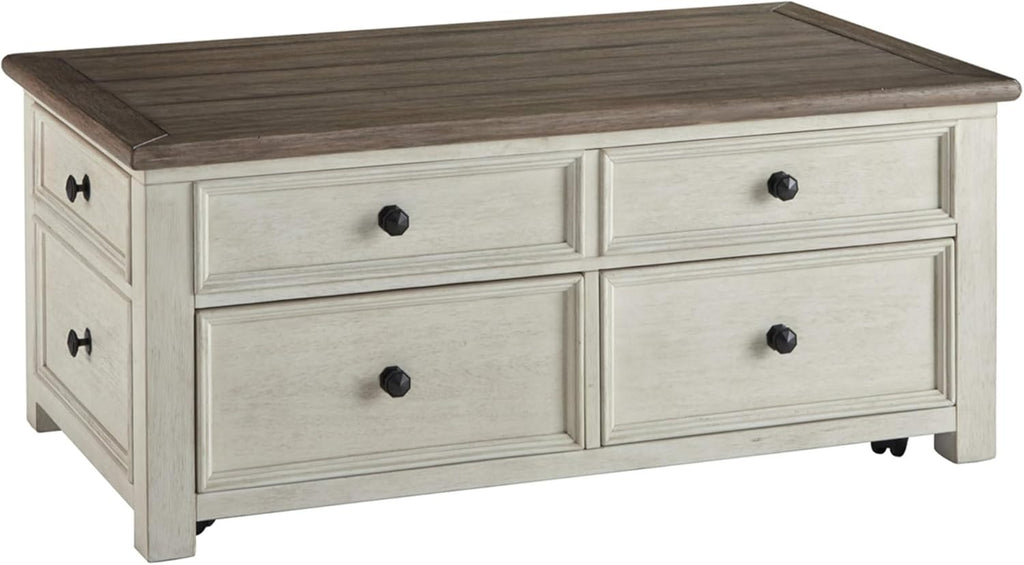 Bolanburg Lift-Top Coffee Table with Storage Two-Tone Rustic Farmhouse Cocktail Table - Brown/White
