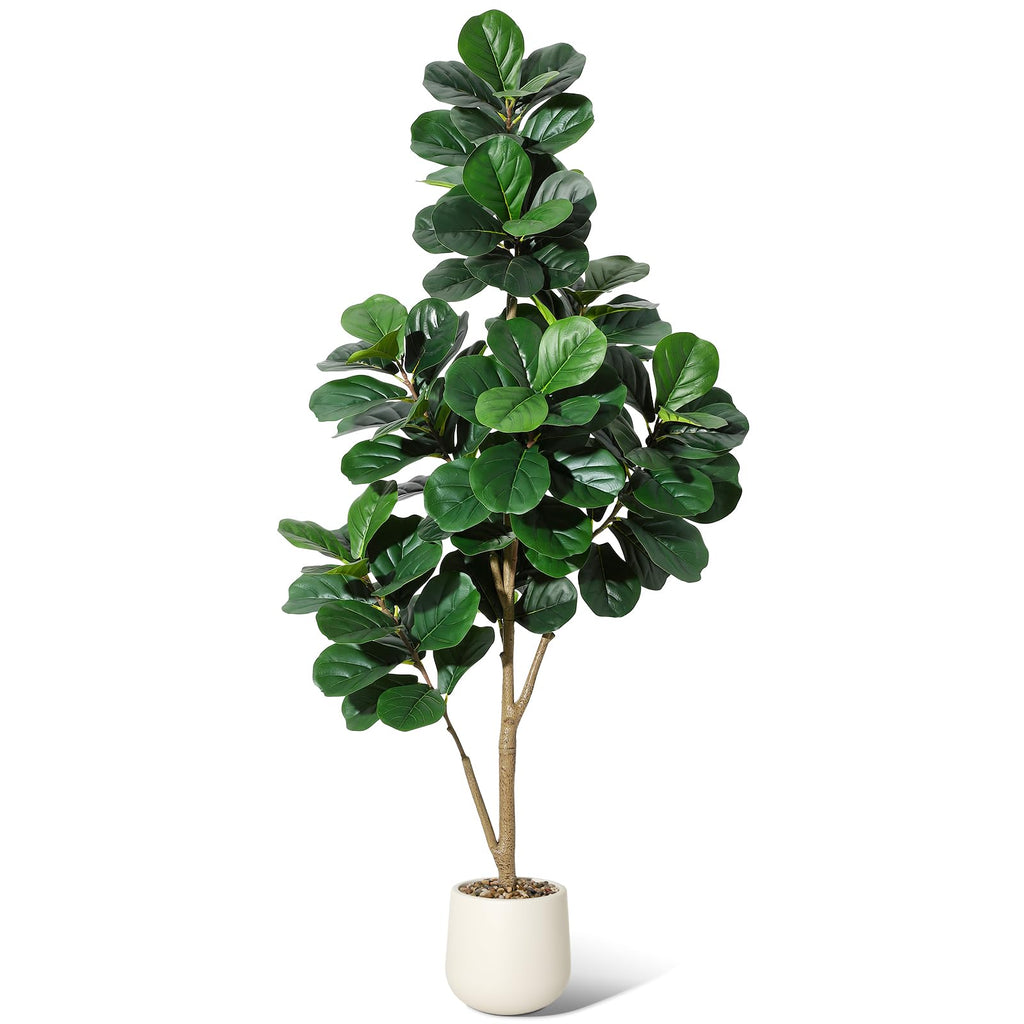 6 ft Fiddle Leaf Fig Tree Artificial with 108 Leaves - Realistic Faux Ficus Lyrata Trees in 9 in White Planter Pot