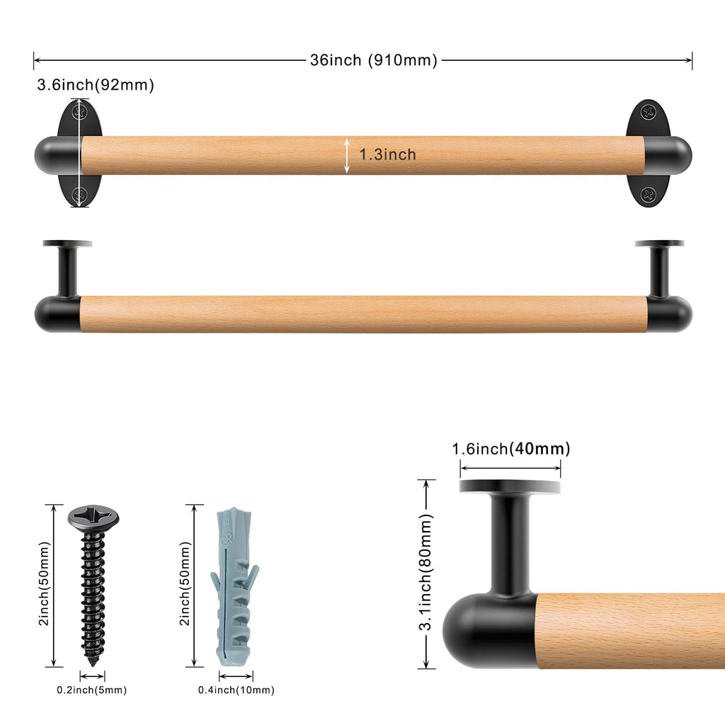 36 Inch Wood Handrail Indoor Stairs Handrail Wall Mount Handrail